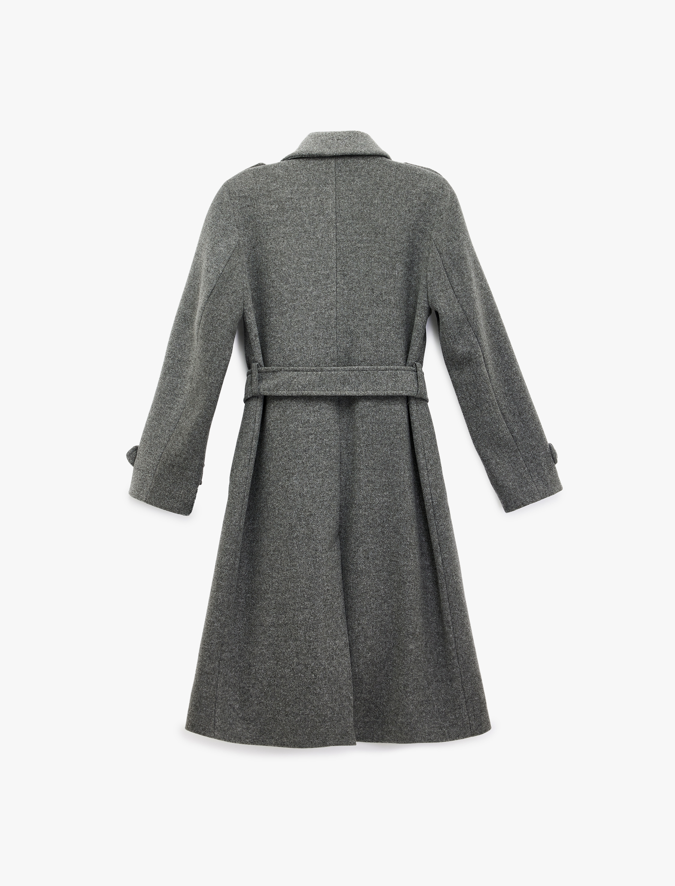   Trenç Kaban Kaşe Cepli Kemerli Kruvaze Uzun Kollu