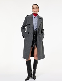 Trenç Kaban Kaşe Cepli Kemerli Kruvaze Uzun Kollu