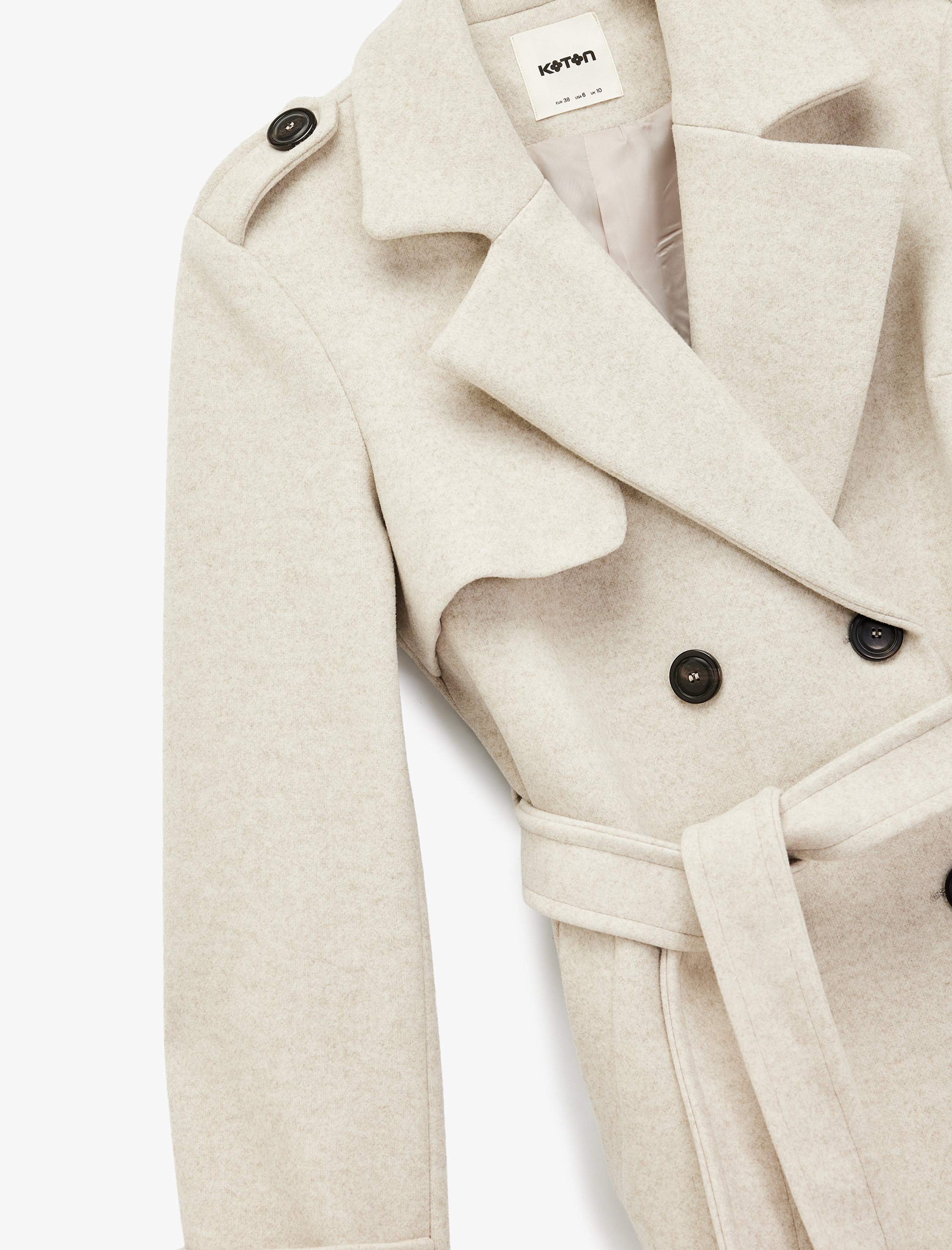   Trenç Kaban Kaşe Uzun Kollu Kruvaze Kemerli