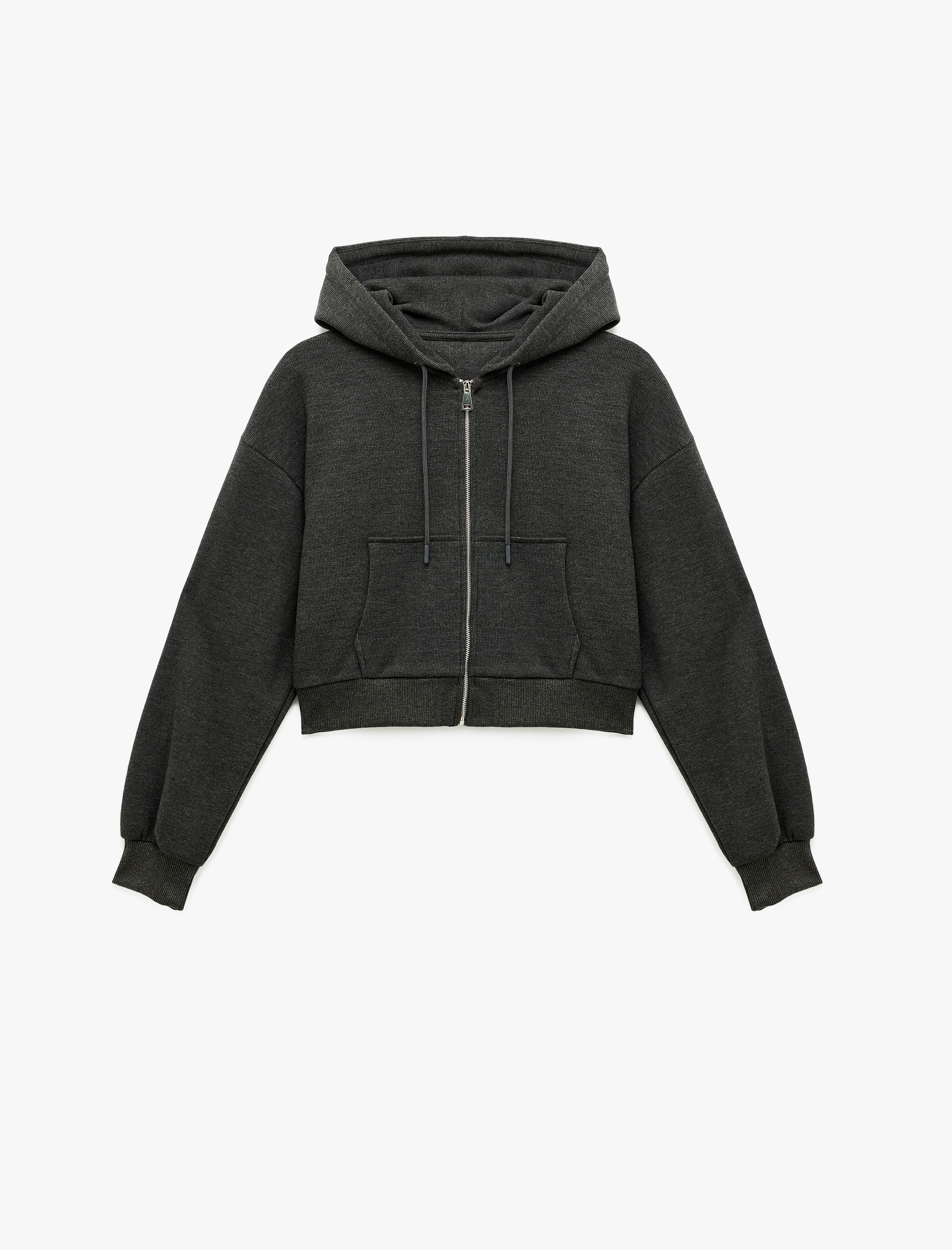   Pamuklu Slim Fit Cepli Uzun Kollu Fermuarlı Kapüşonlu Hırka