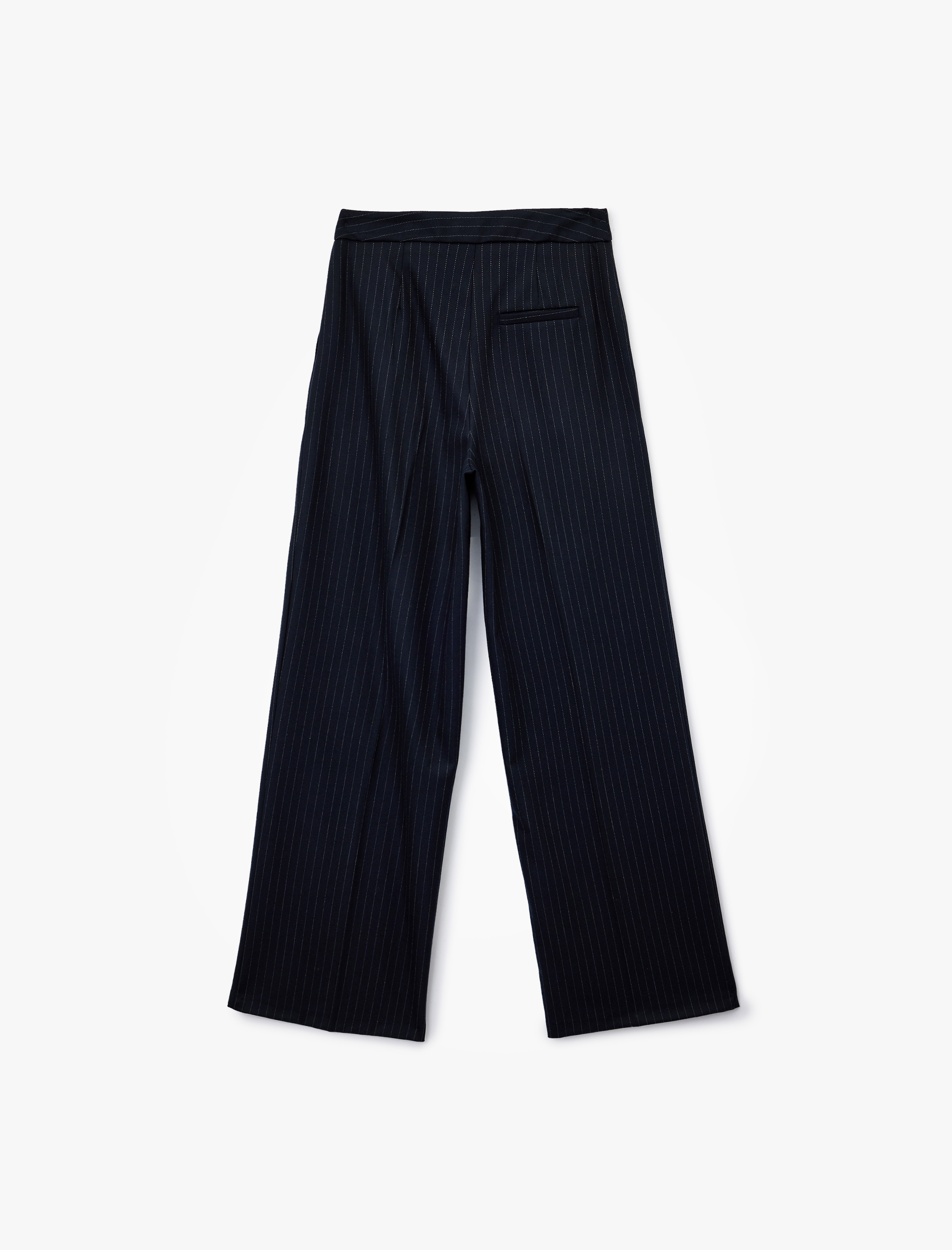   Koton X Melis Ağazat - Cepli Pile Detaylı Çizgili Düz Paça Kumaş Pantolon