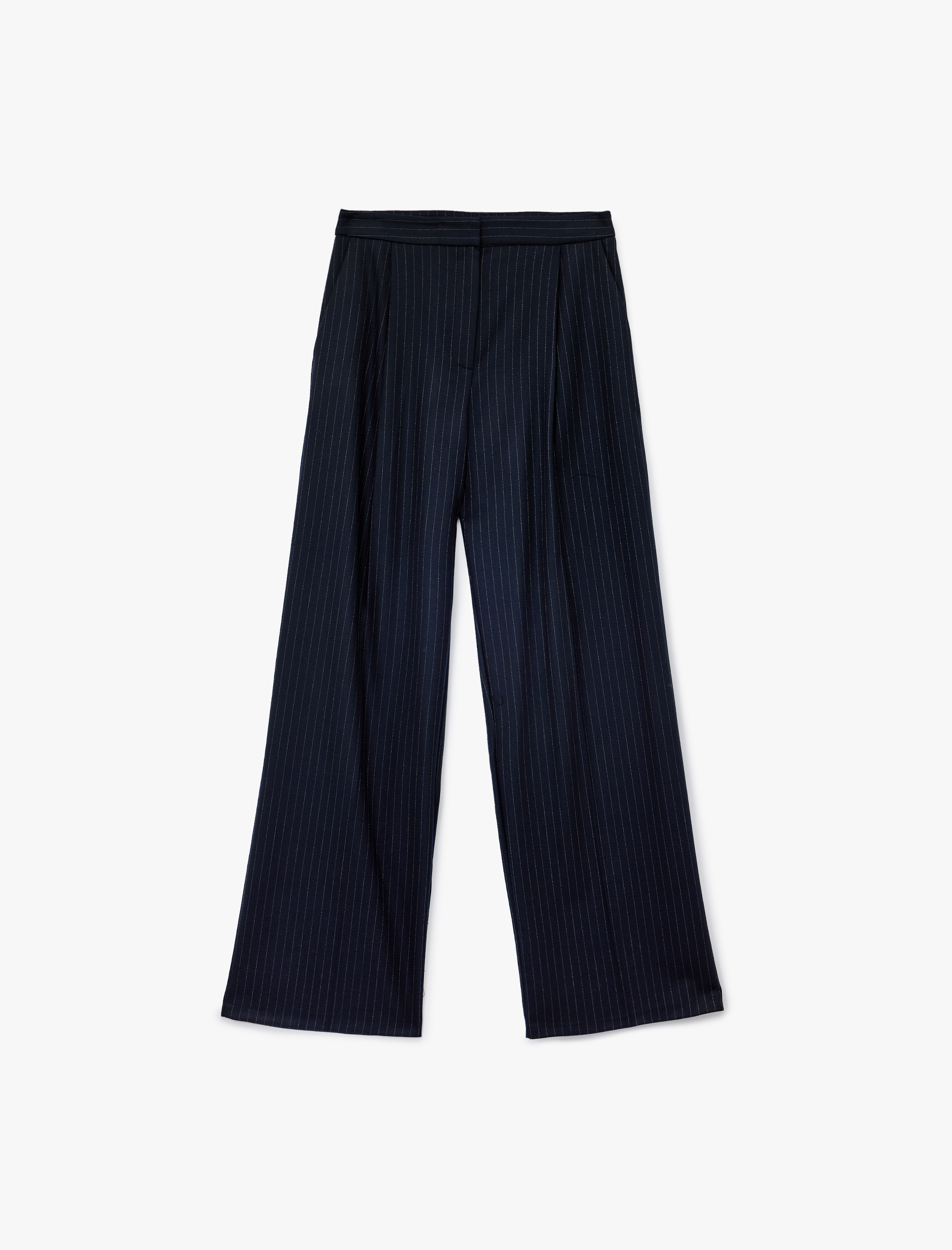   Koton X Melis Ağazat - Cepli Pile Detaylı Çizgili Düz Paça Kumaş Pantolon