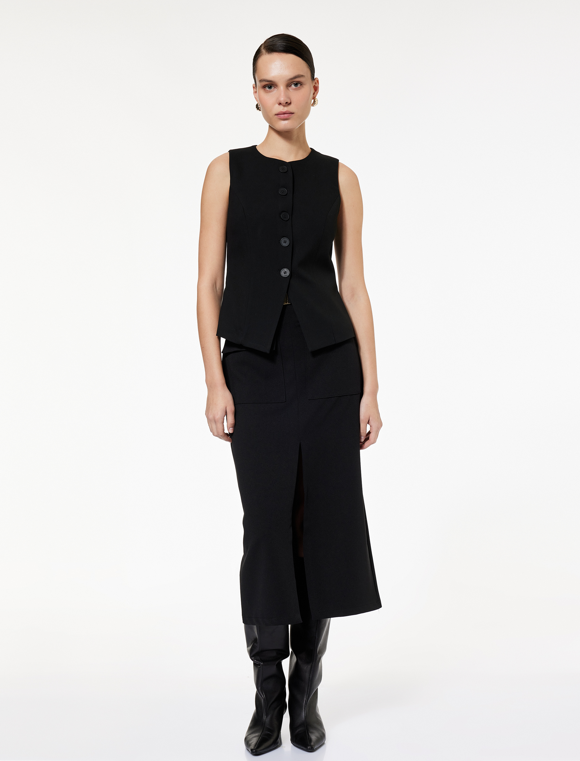   Bisiklet Yaka Düğmeli Blazer Yelek