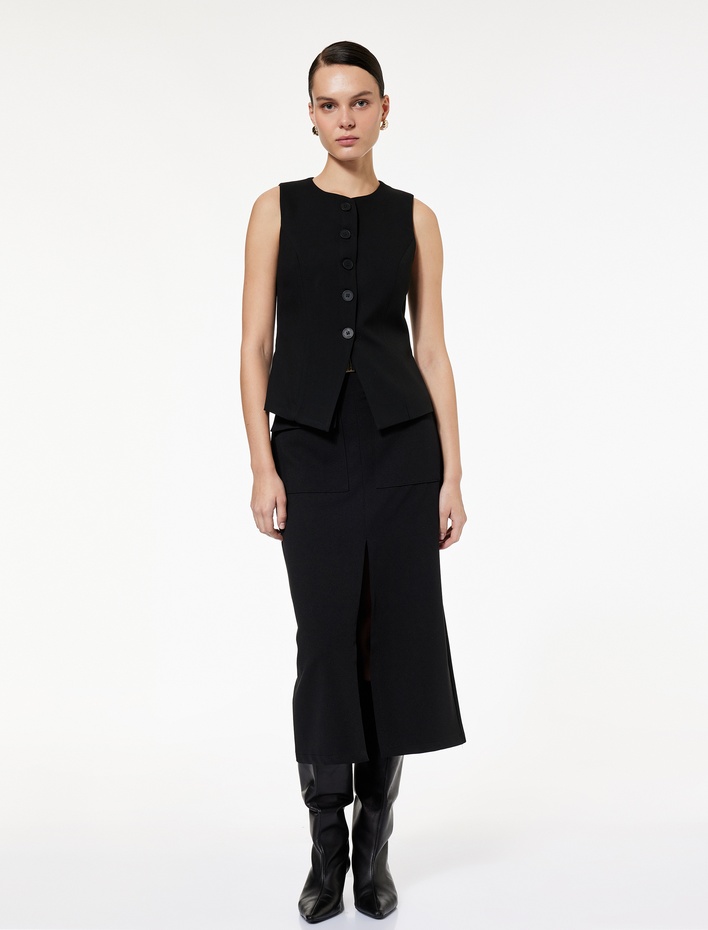  Bisiklet Yaka Düğmeli Blazer Yelek