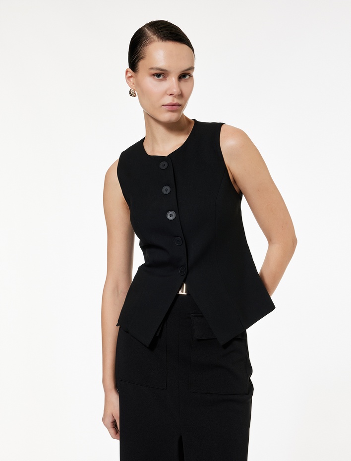  Bisiklet Yaka Düğmeli Blazer Yelek