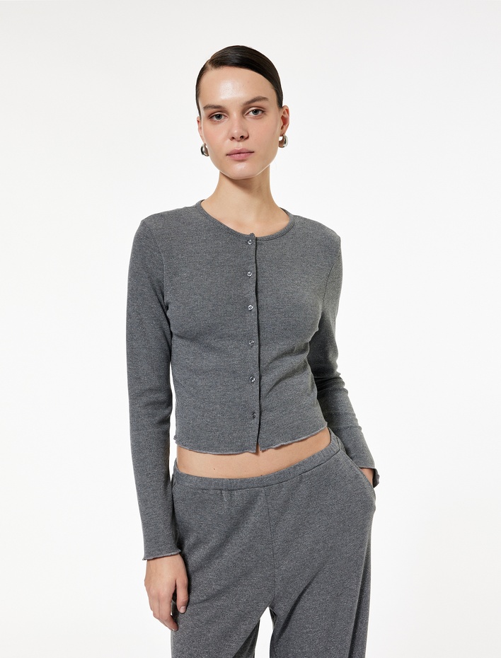  Uzun Kollu Bisiklet Yaka Triko Pijama Üstü