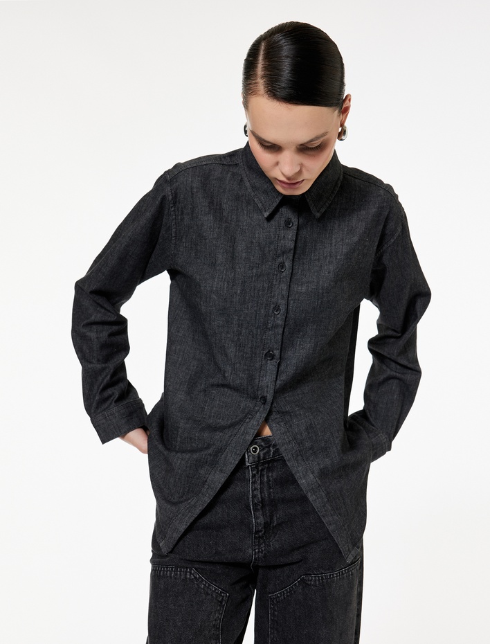  Regular Fit Uzun Kollu Düğmeli Denim Gömlek