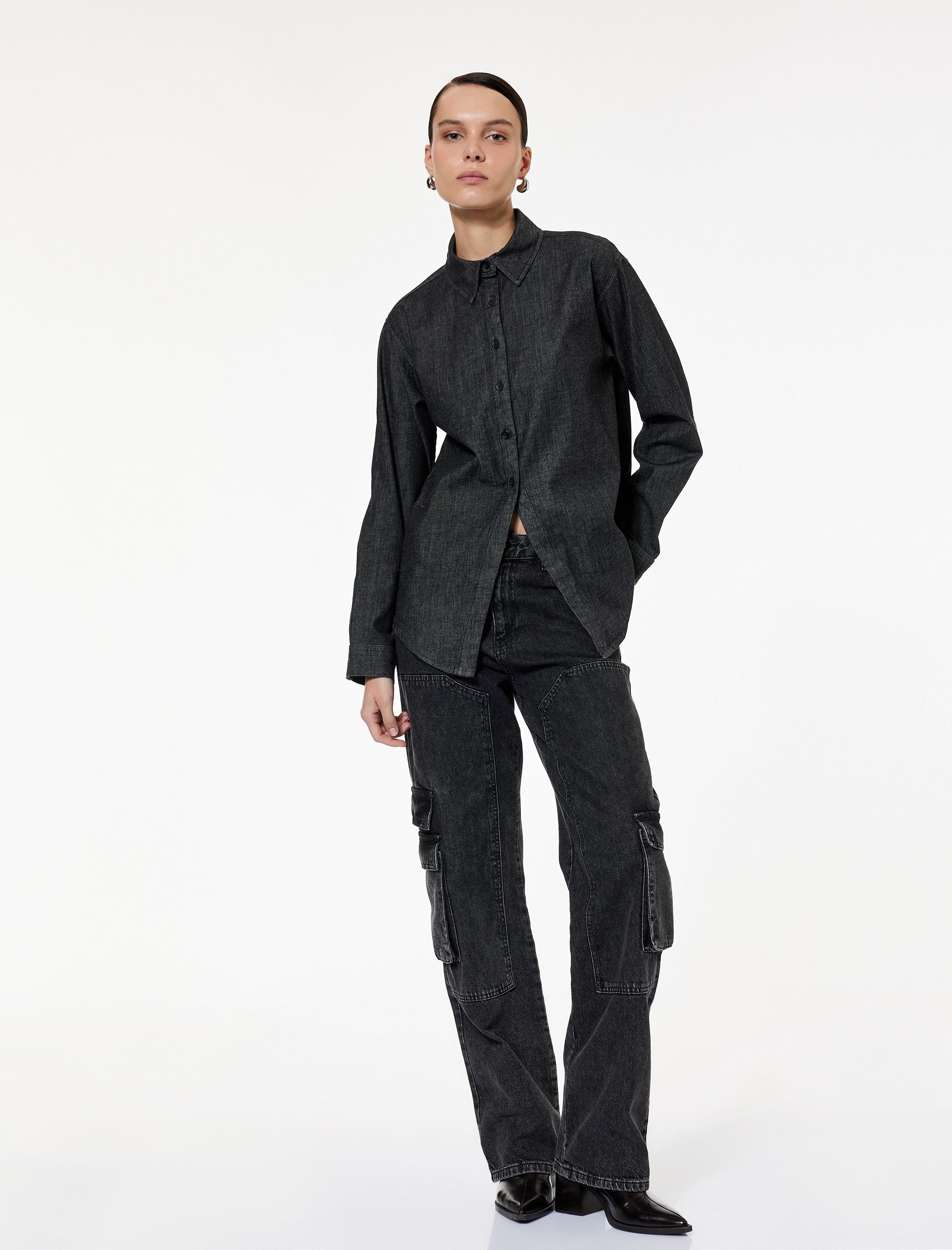   Regular Fit Uzun Kollu Düğmeli Denim Gömlek