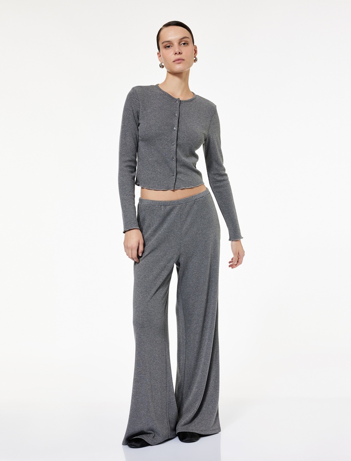  Uzun Kollu Bisiklet Yaka Triko Pijama Üstü