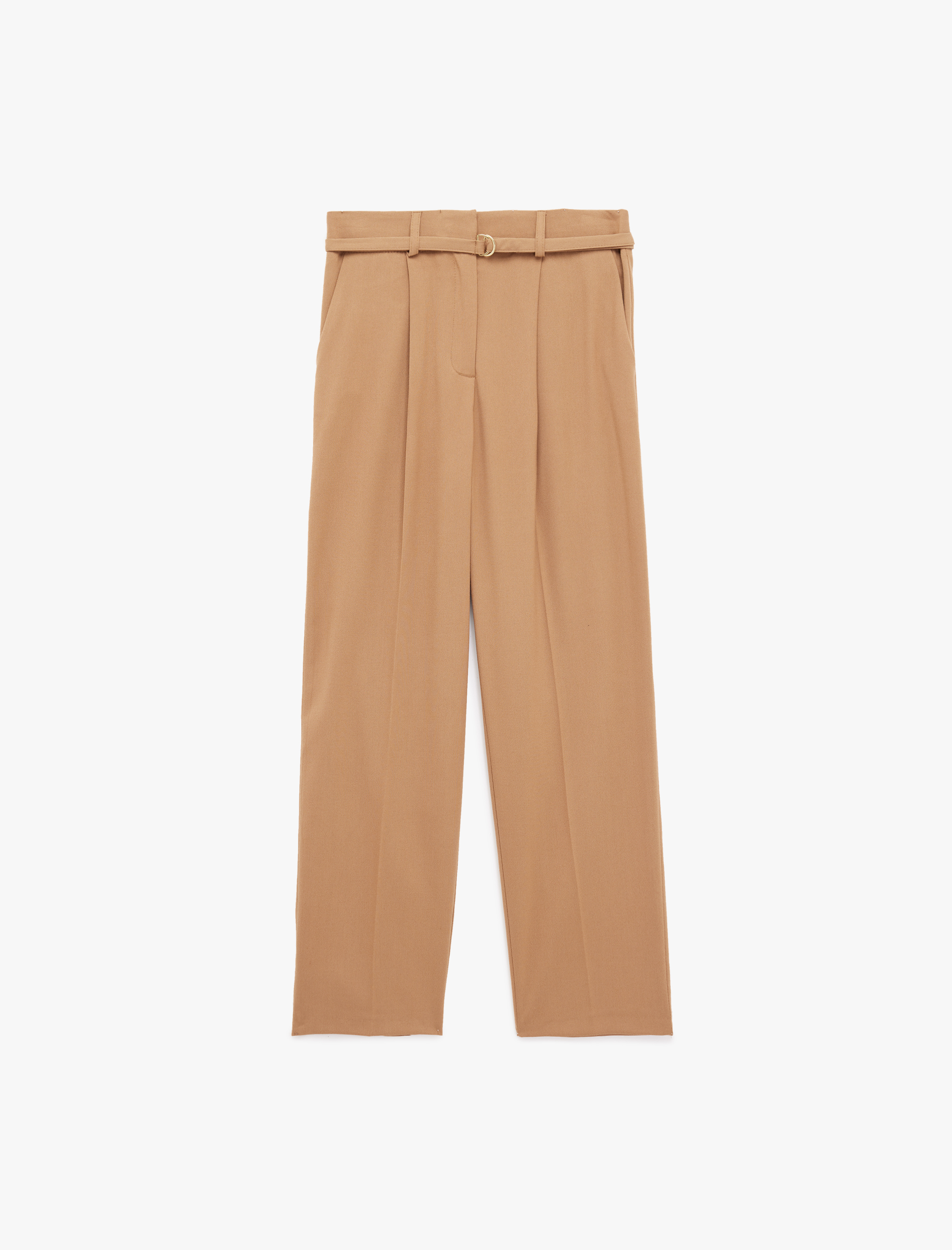   Cepli Pileli Kemerli Düz Paça Kumaş Pantolon