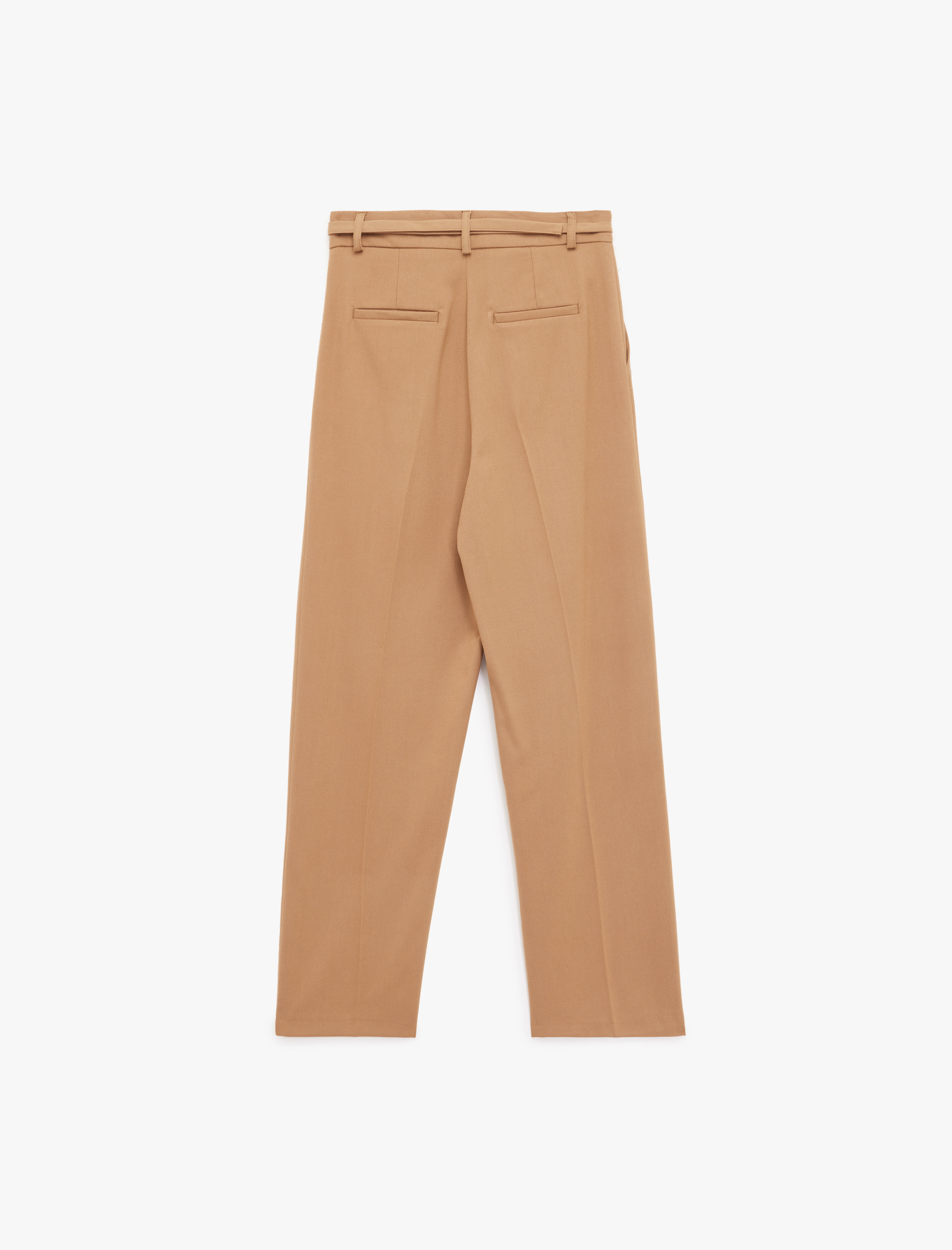   Cepli Pileli Kemerli Düz Paça Kumaş Pantolon