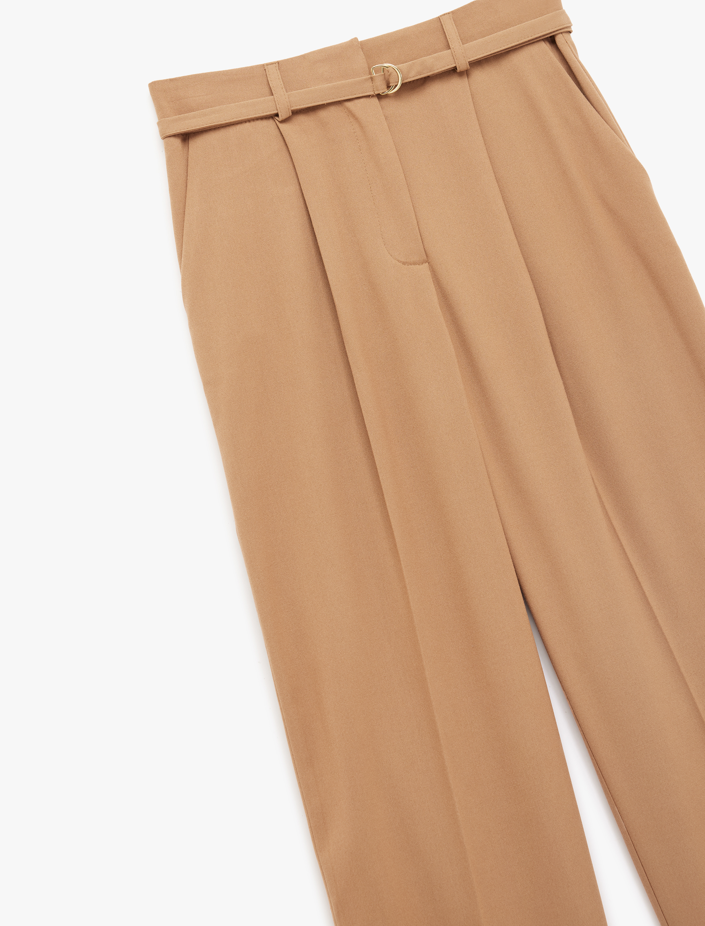   Cepli Pileli Kemerli Düz Paça Kumaş Pantolon