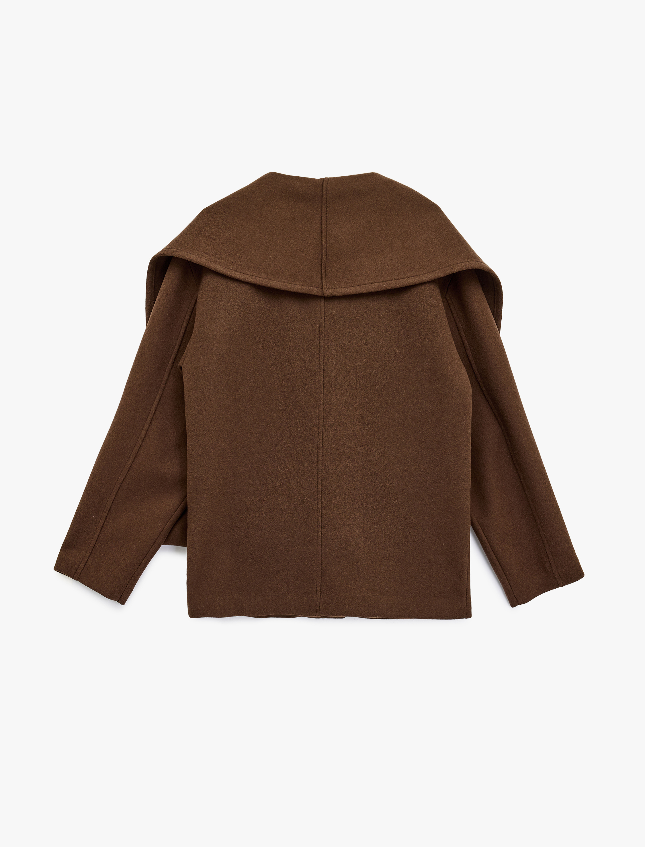   Uzun Kollu Cepli Düğmeli Şal Yaka Atkılı Kaşe Kaban