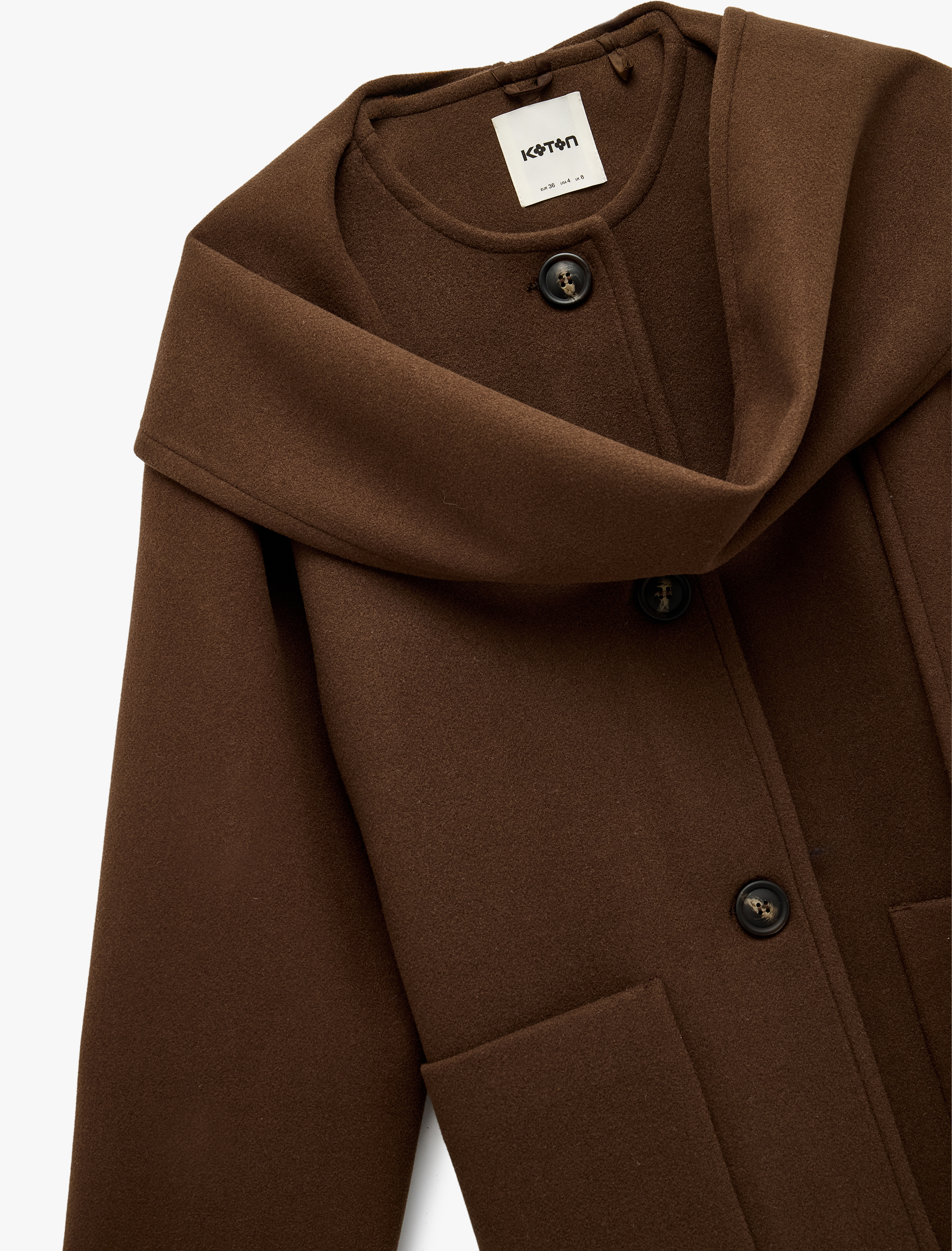   Uzun Kollu Cepli Düğmeli Şal Yaka Atkılı Kaşe Kaban