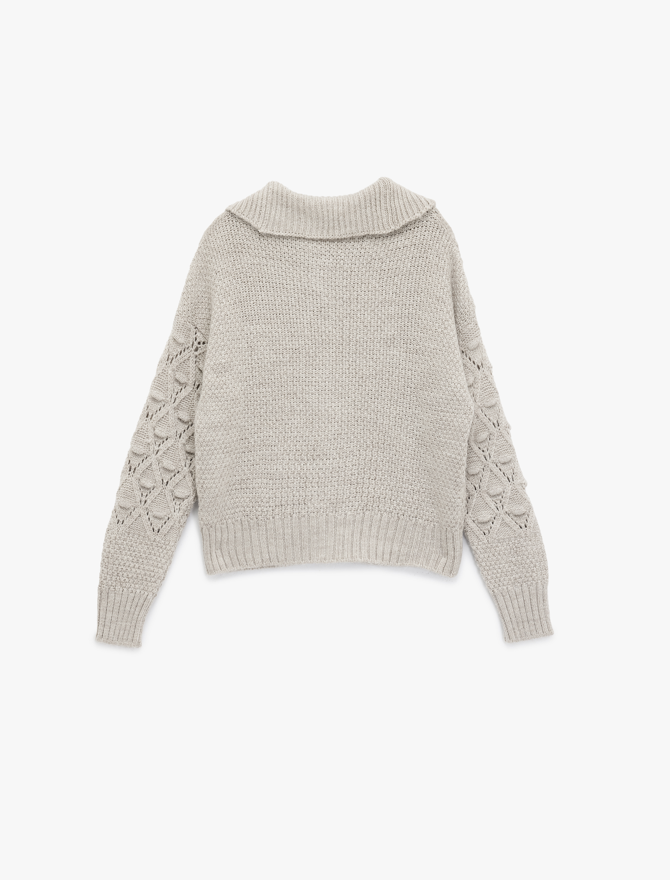   Uzun Kollu Düğmeli Devrik Yaka Örgü Hırka