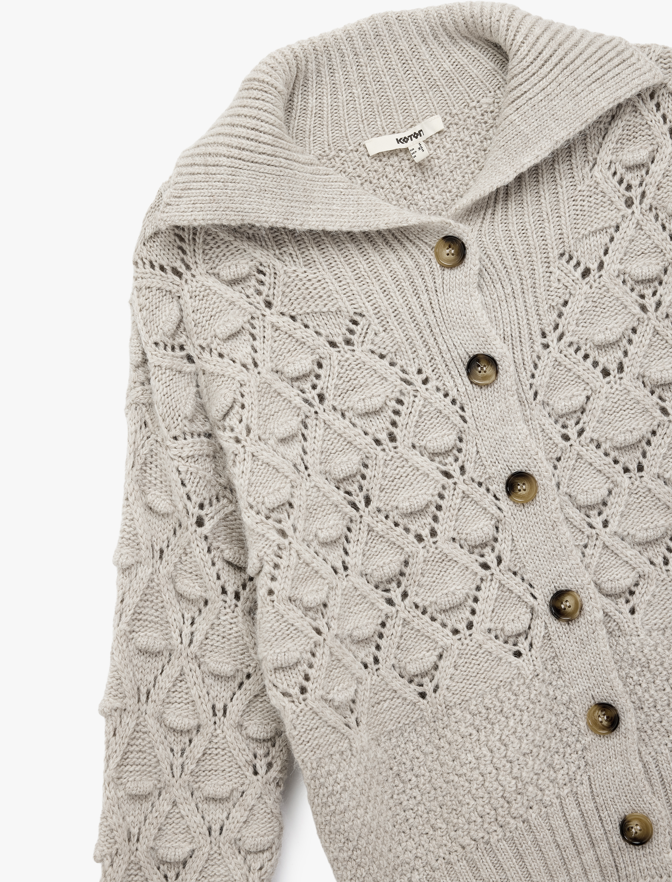   Uzun Kollu Düğmeli Devrik Yaka Örgü Hırka