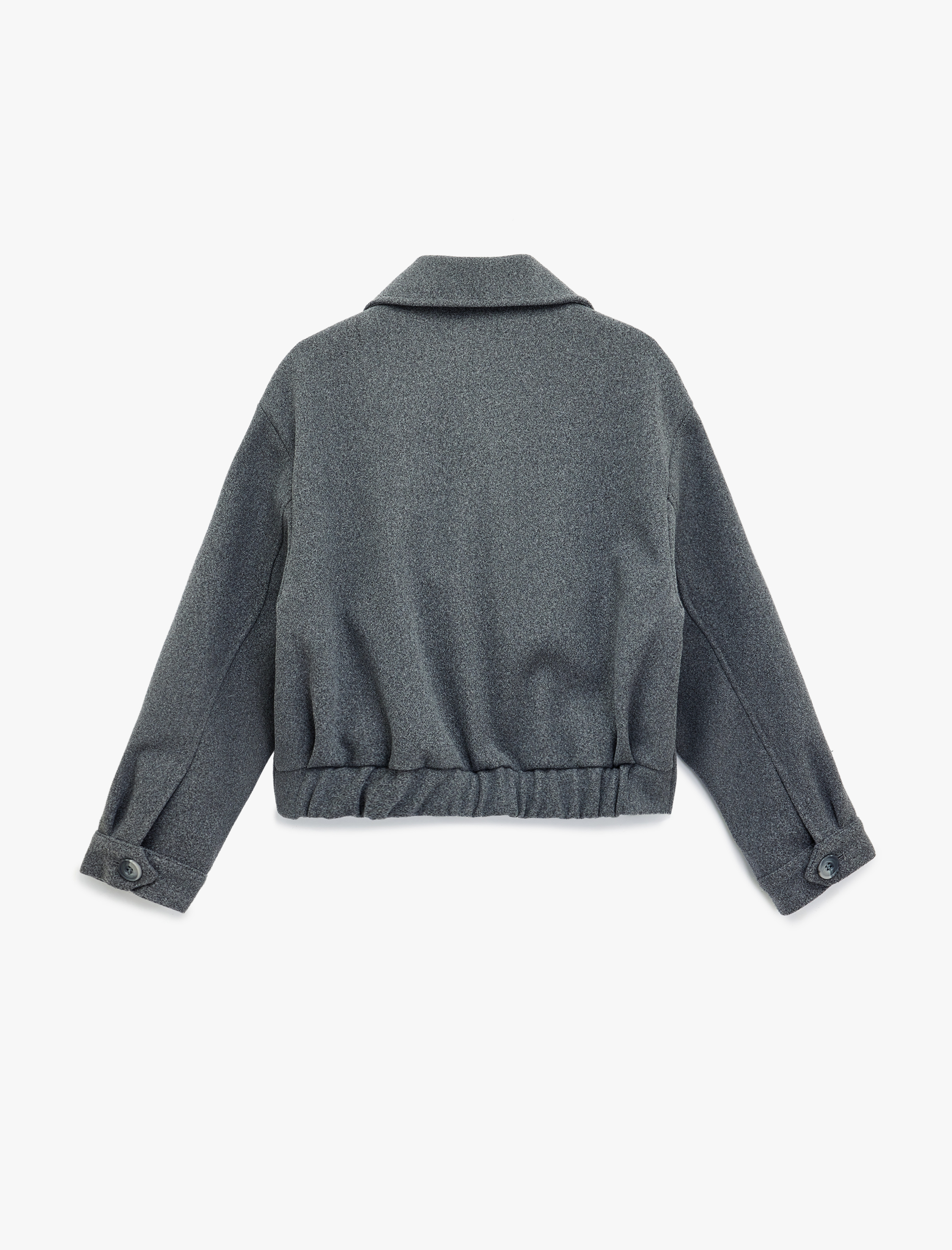   Düğmeli Cepli Uzun Kollu Kruvaze Kısa Kaşe Ceket