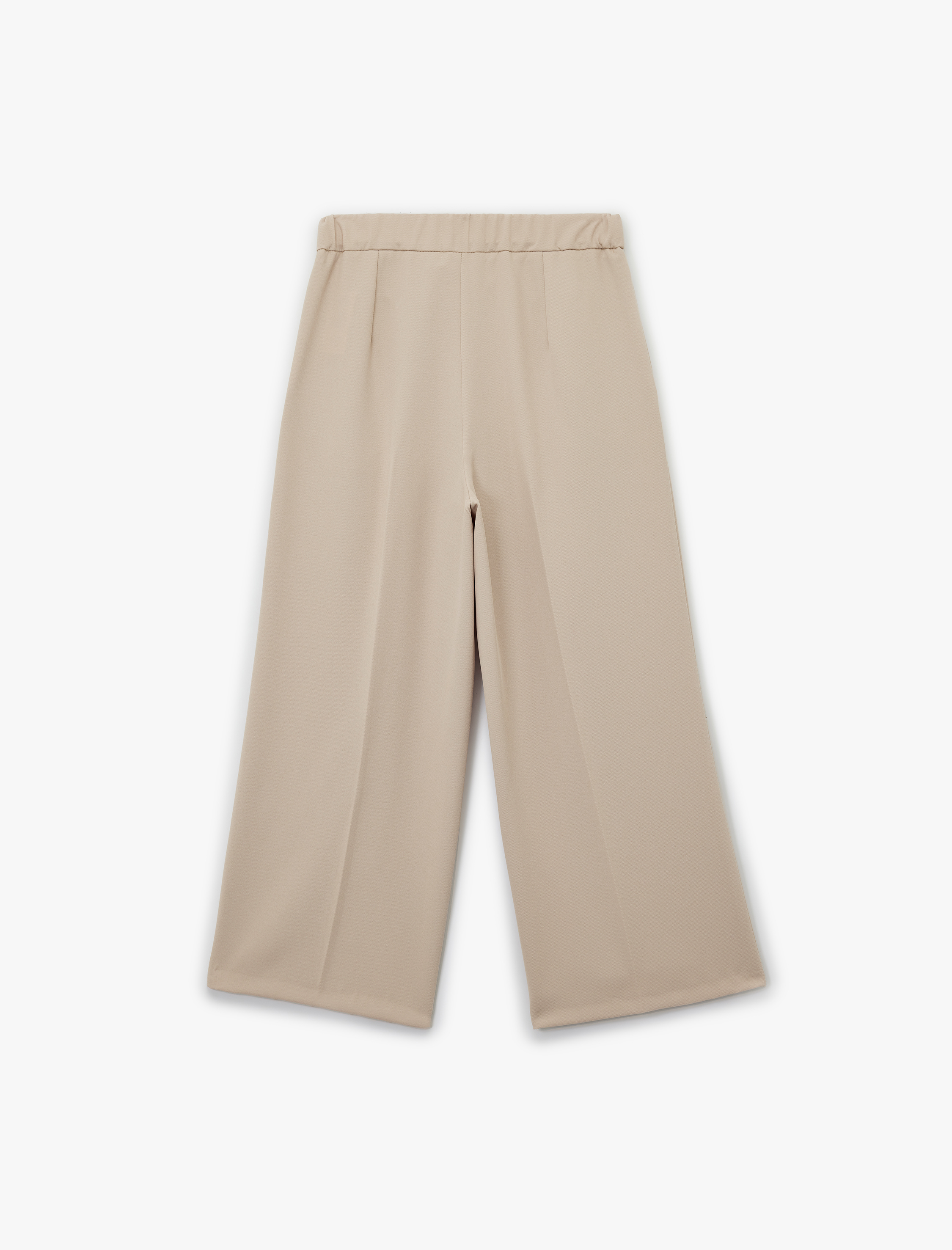   Pile Detaylı Düz Geniş Kısa Paça Kumaş Pantolon