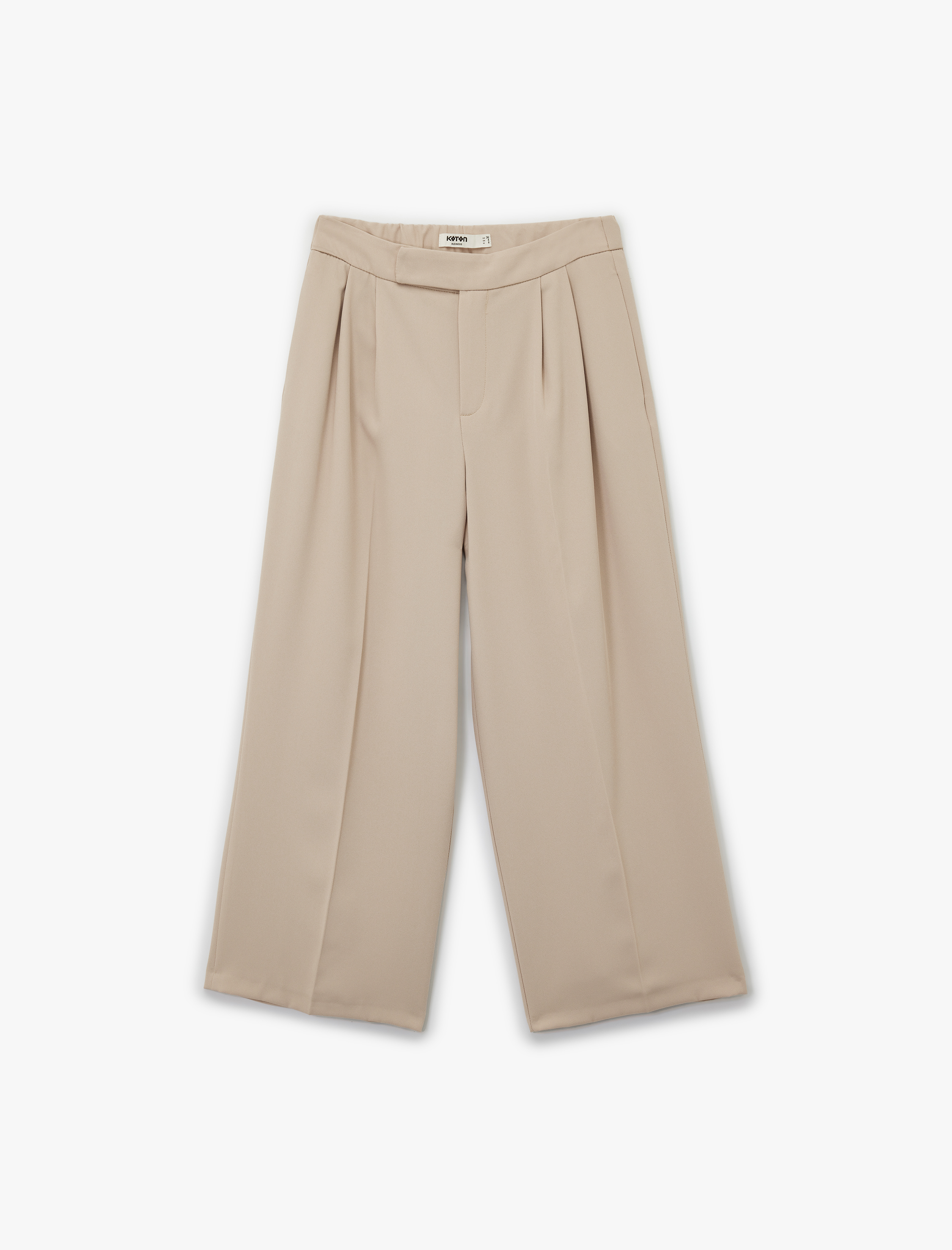   Pile Detaylı Düz Geniş Kısa Paça Kumaş Pantolon