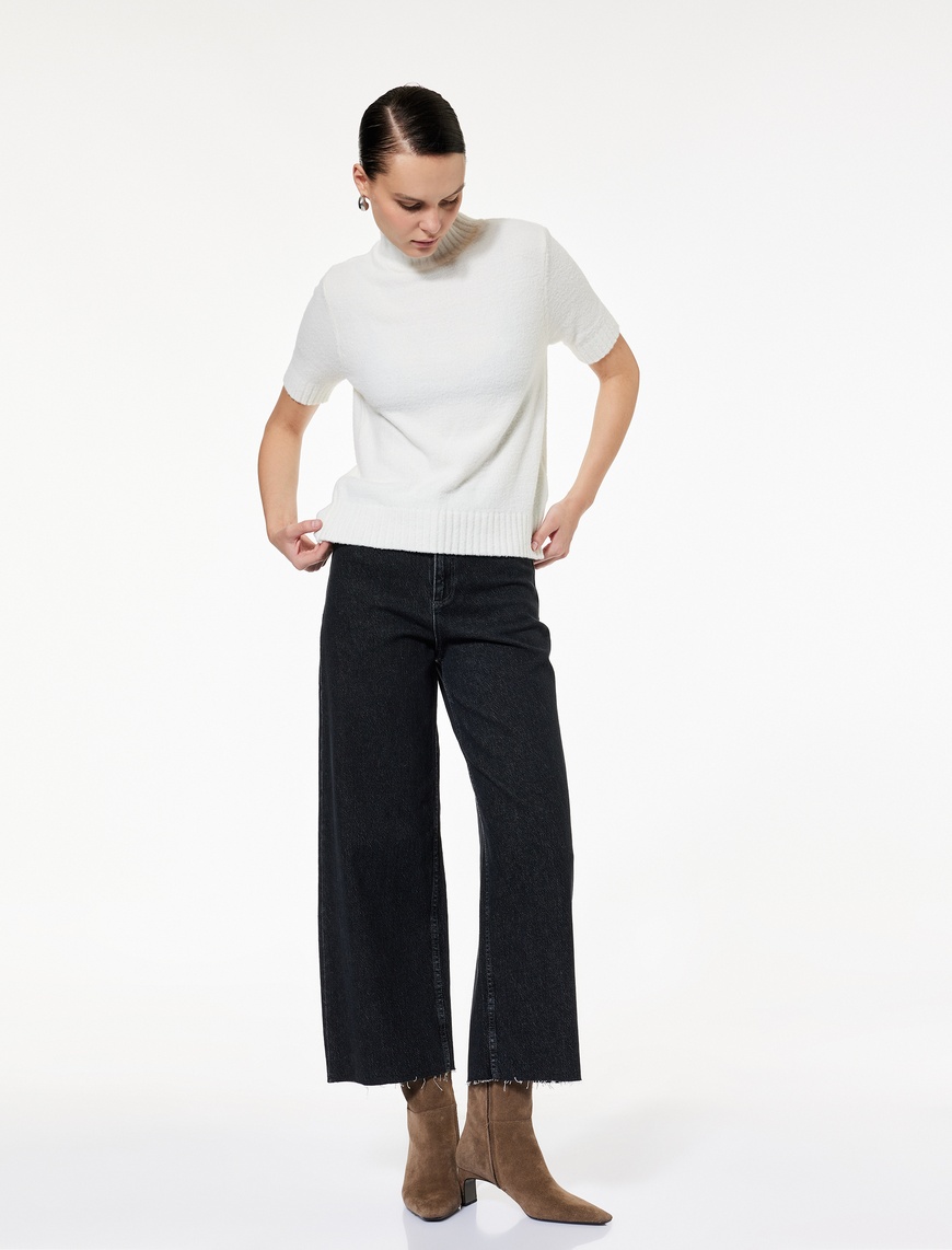   Yüksek Bel Rahat Kalıp Geniş Paça Jean Pantolon - Culotte Jeans