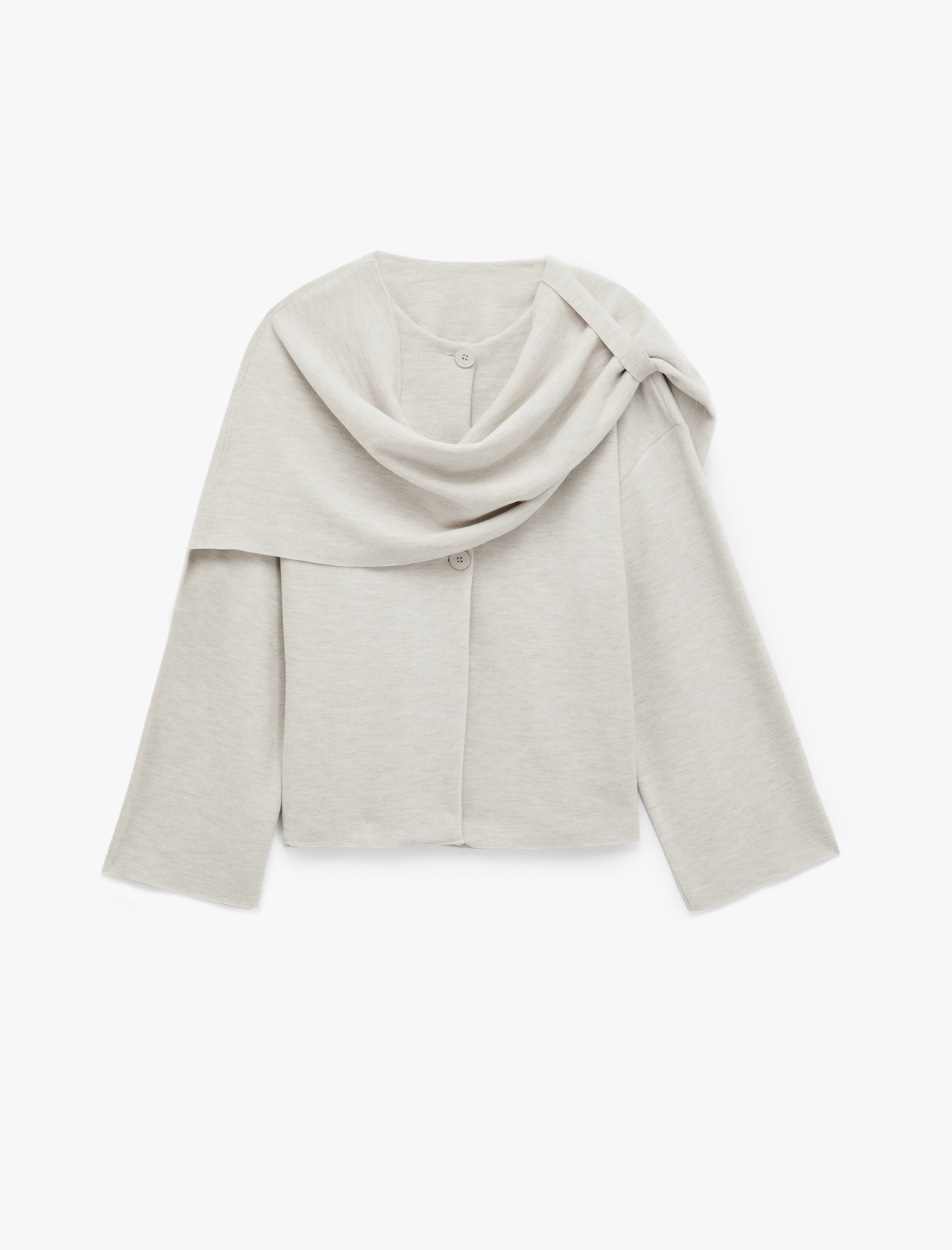 Uzun Geniş Kollu Düğmeli Şal Yaka Atkılı Hırka