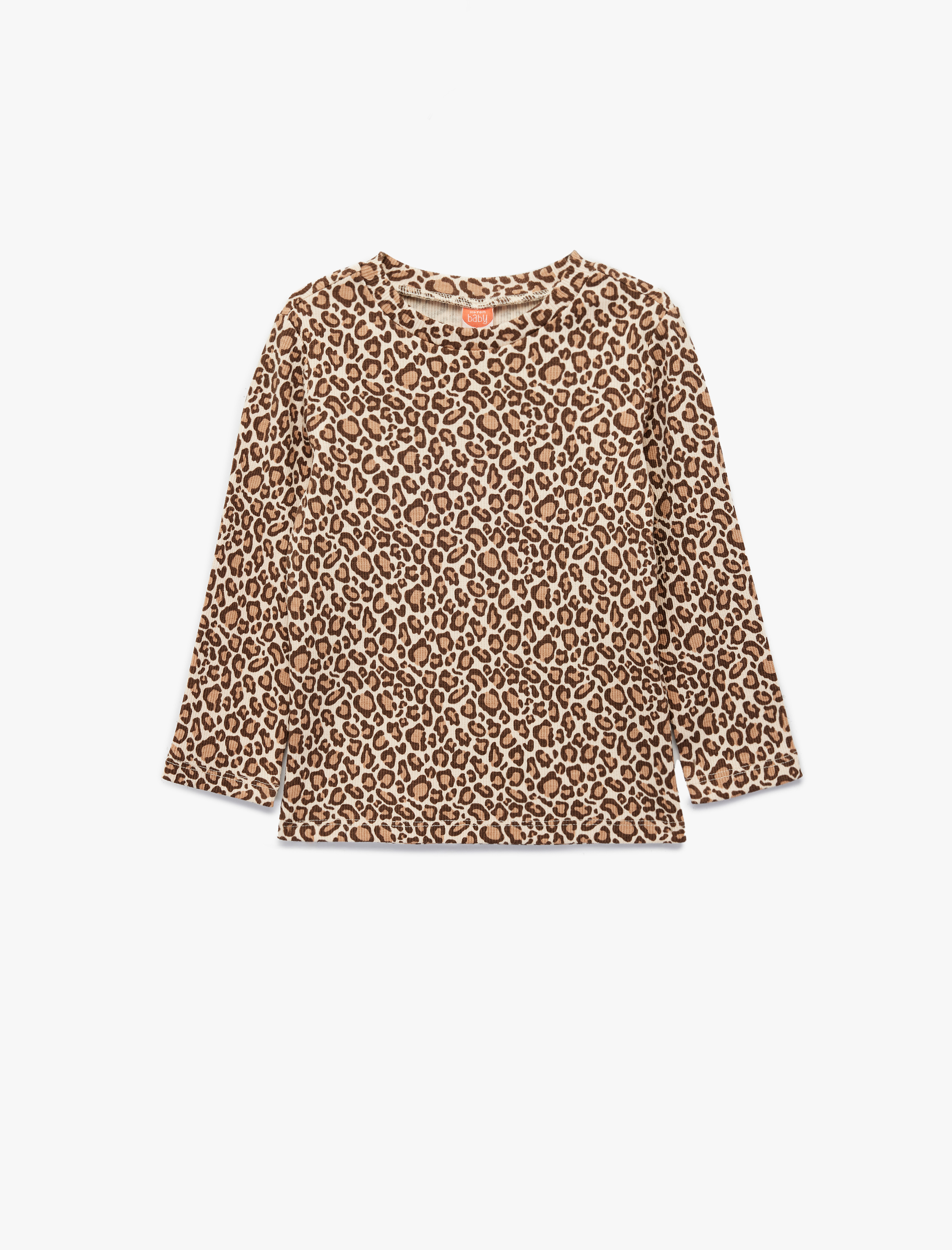 Kız Bebek Lepoar Desenli Uzun Kollu Bisiklet Yaka Pamuklu Tişört