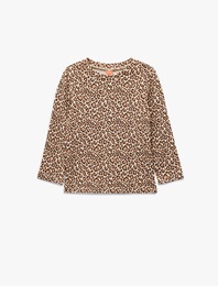 Lepoar Desenli Uzun Kollu Bisiklet Yaka Pamuklu Tişört