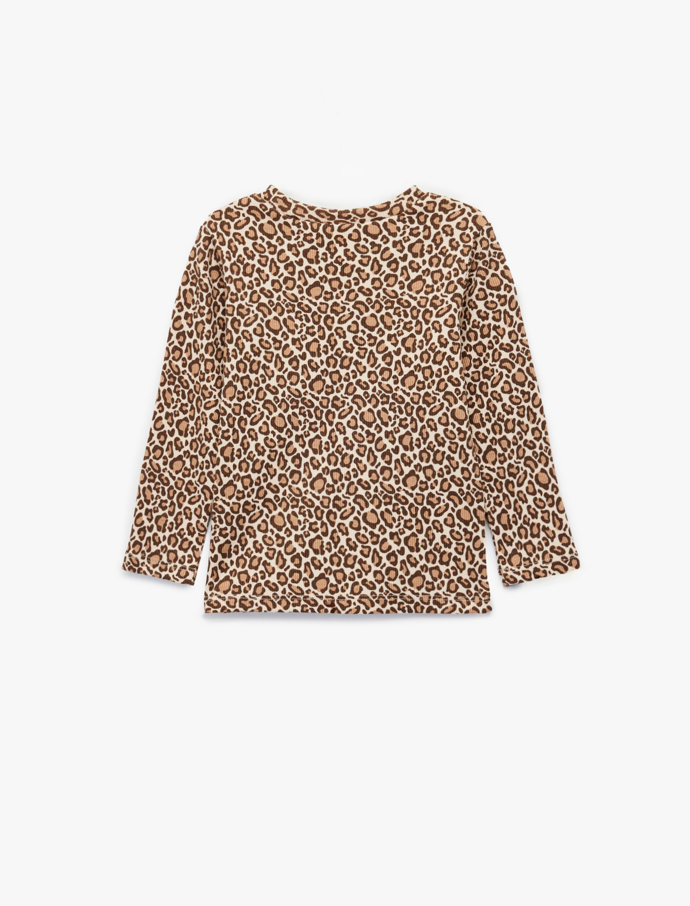  Kız Bebek Lepoar Desenli Uzun Kollu Bisiklet Yaka Pamuklu Tişört