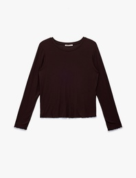 Bisiklet Yaka Uzun Kollu Viskon Pijama Üstü