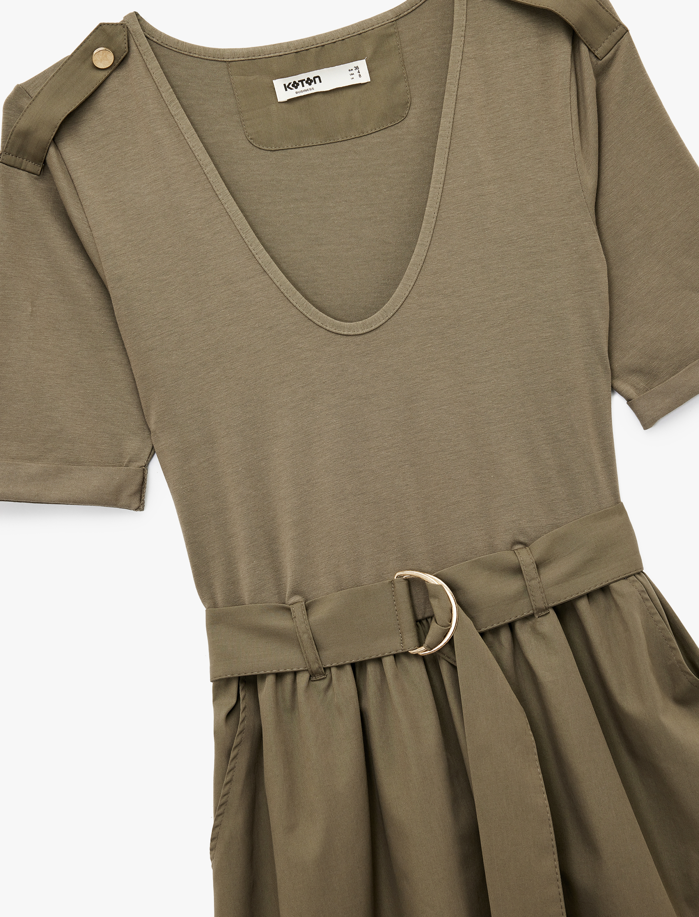   U Yaka Kısa Kollu Kemer Detaylı A Kesim Uzun Elbise