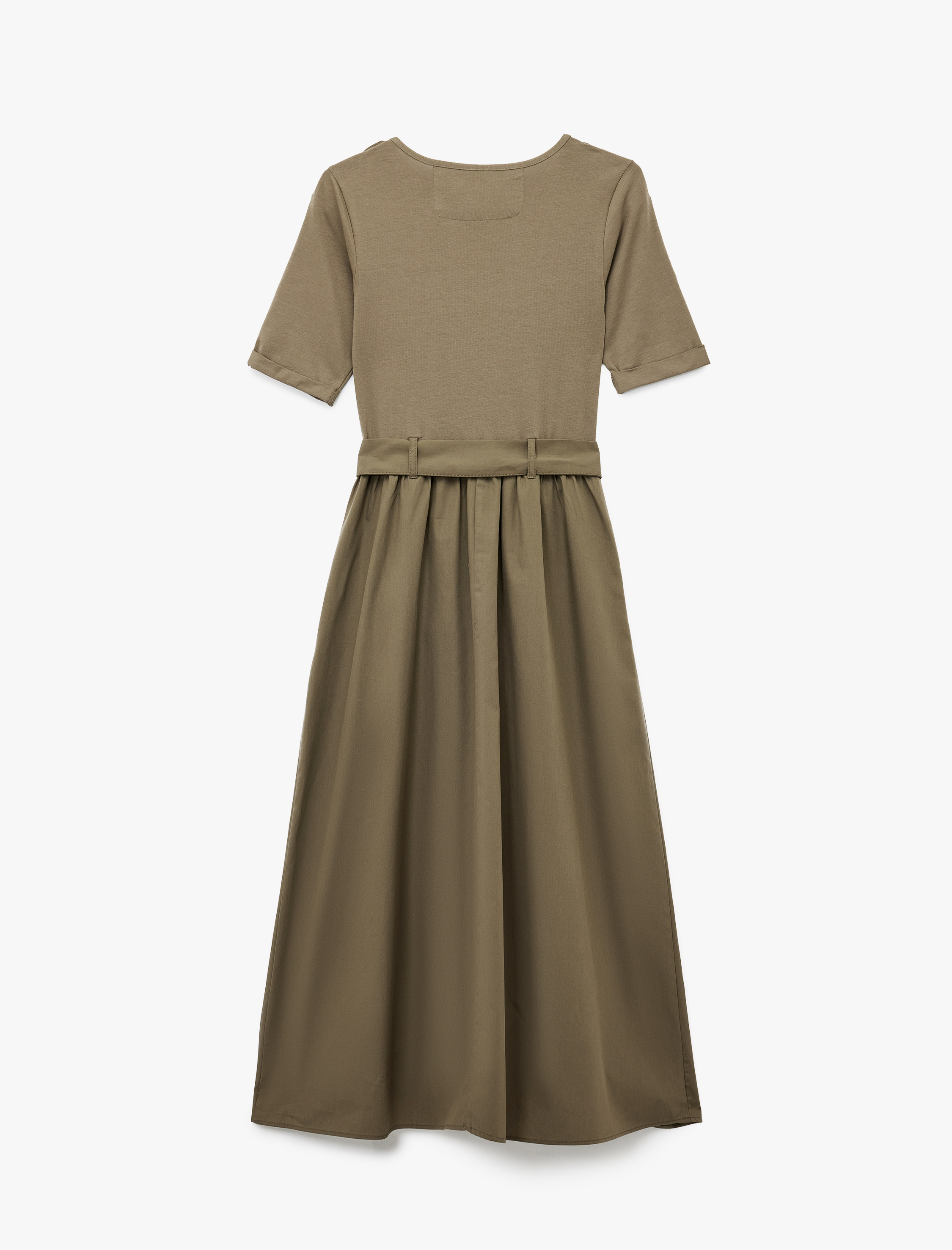   U Yaka Kısa Kollu Kemer Detaylı A Kesim Uzun Elbise