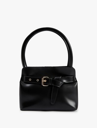 Metalik Aksesuarlı Toka Detaylı Saplı Suni Deri Çanta