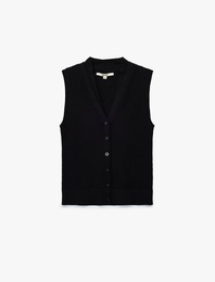 Düğmeli V Yaka Triko Yelek