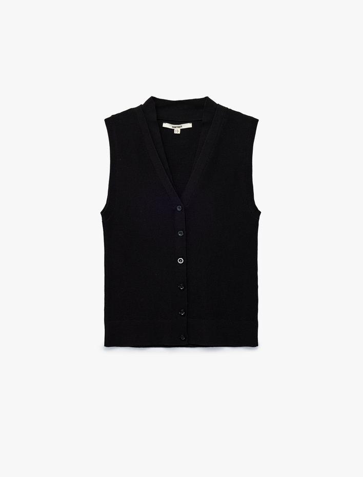  Düğmeli V Yaka Triko Yelek