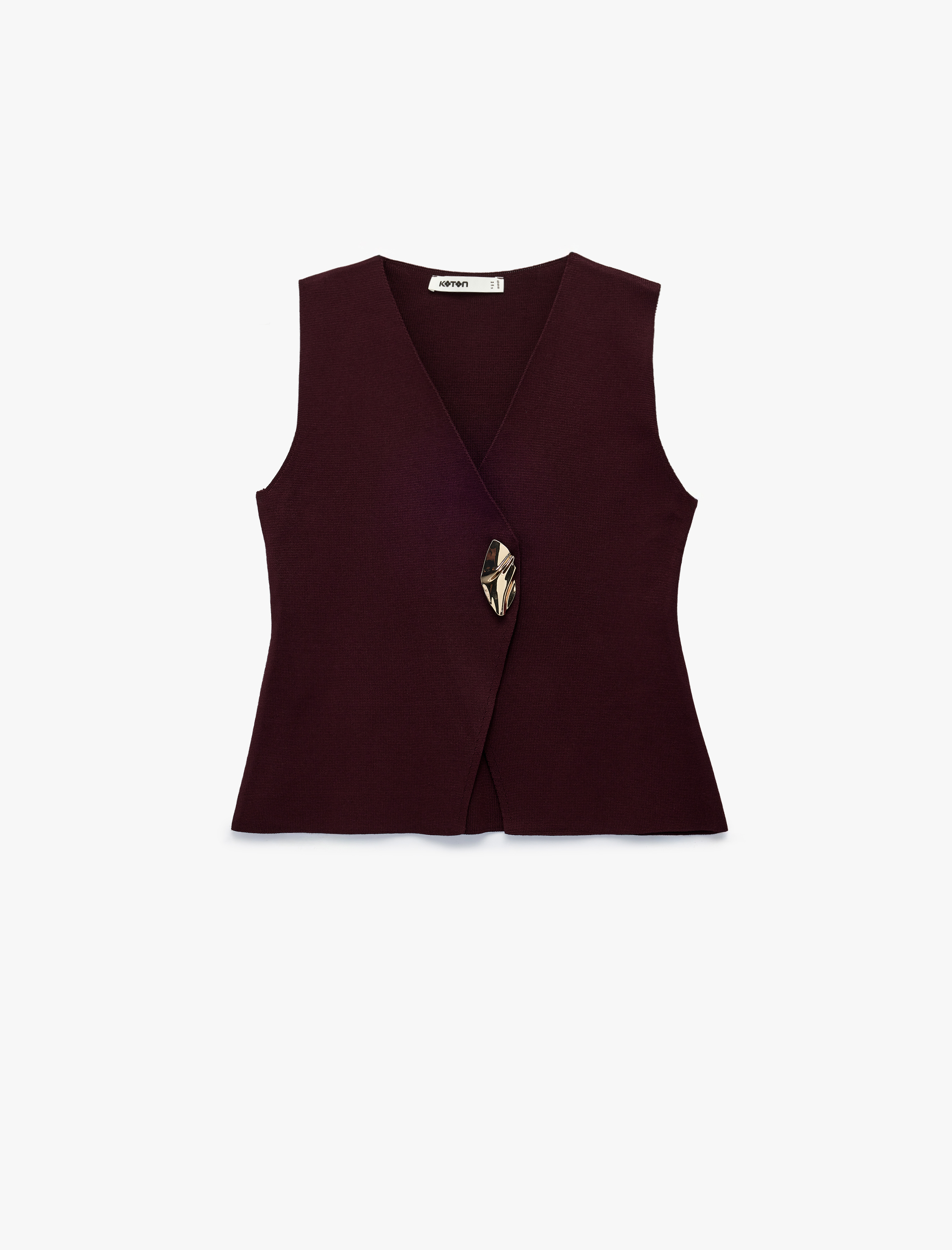   Metal Aksesuar Detaylı V Yaka Triko Yelek