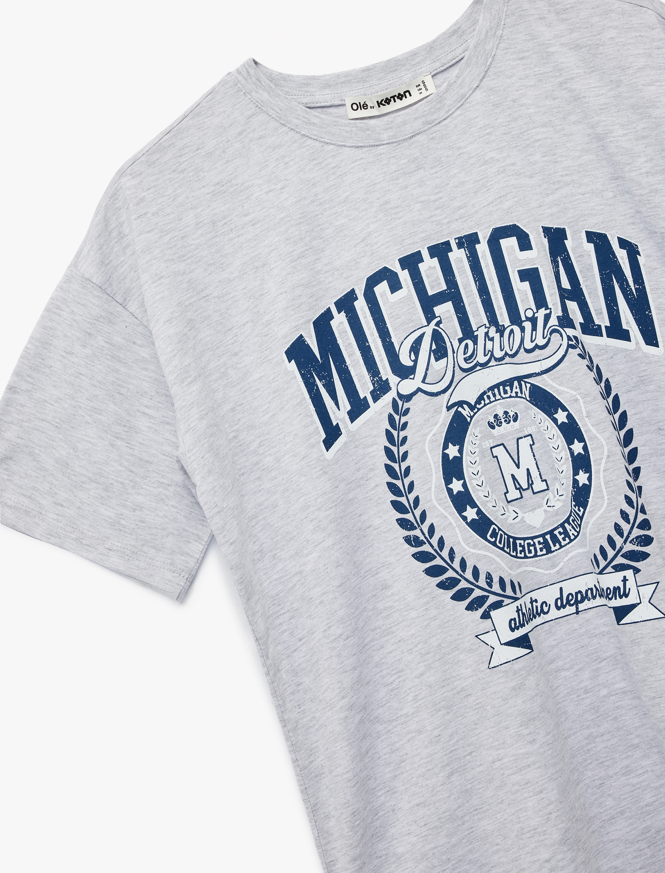   Kısa Kollu Kolej Baskılı Bisiklet Yaka Oversize Tişört