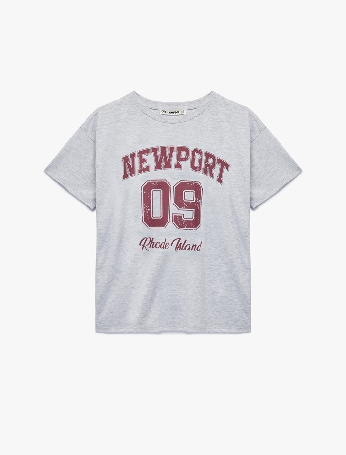  Kısa Kollu Kolej Baskılı Bisiklet Yaka Oversize Tişört