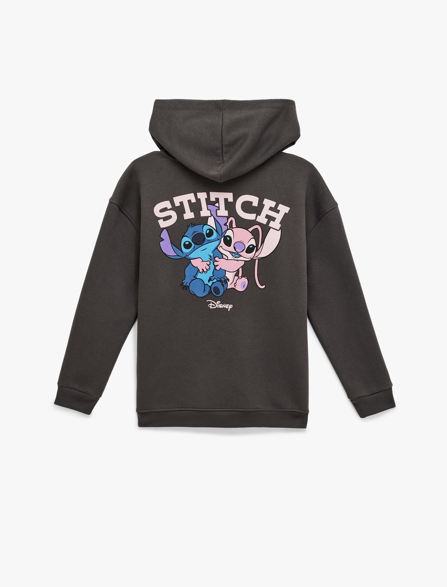  Stitch Lisanslı Baskılı Uzun Kollu Kapüşonlu Oversize Sweatshirt