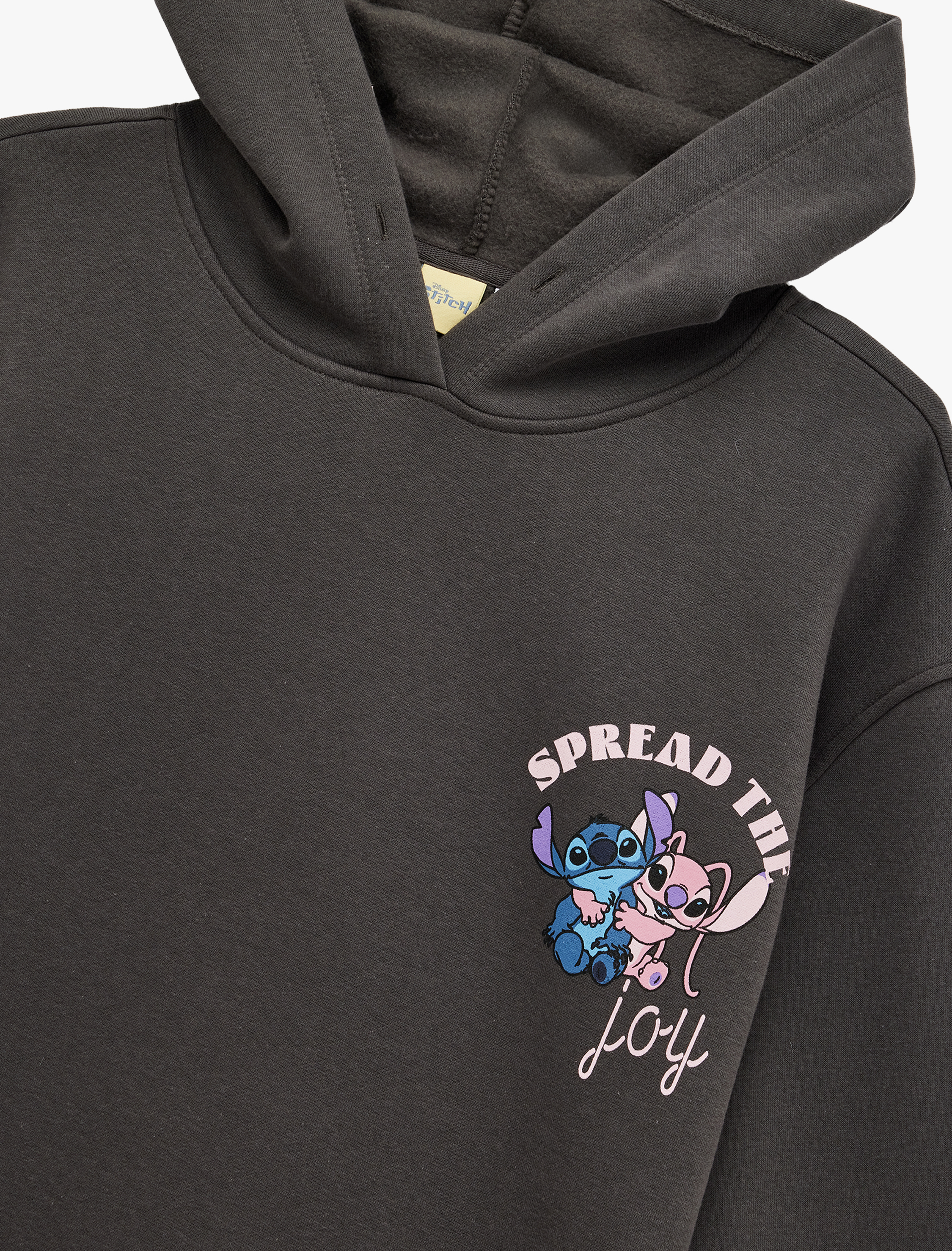   Şardonlu Stitch Lisanslı Baskılı Uzun Kollu Kapüşonlu Oversize Sweatshirt