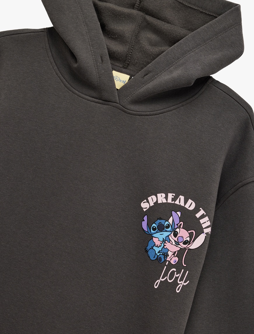   Stitch Lisanslı Baskılı Uzun Kollu Kapüşonlu Oversize Sweatshirt