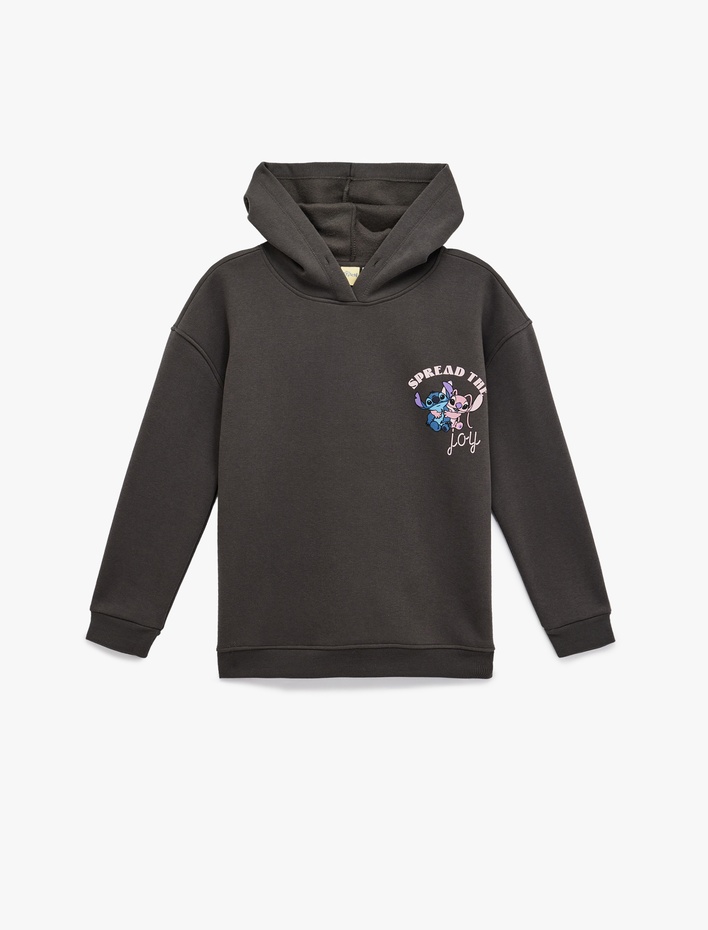  Stitch Lisanslı Baskılı Uzun Kollu Kapüşonlu Oversize Sweatshirt