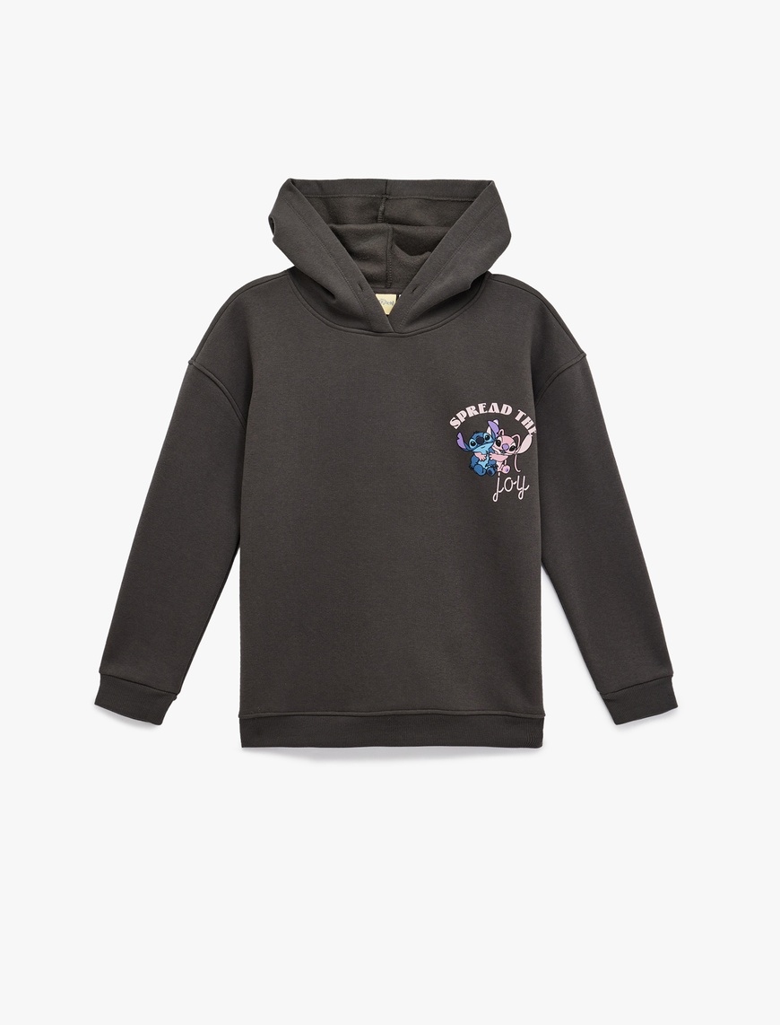   Stitch Lisanslı Baskılı Uzun Kollu Kapüşonlu Oversize Sweatshirt