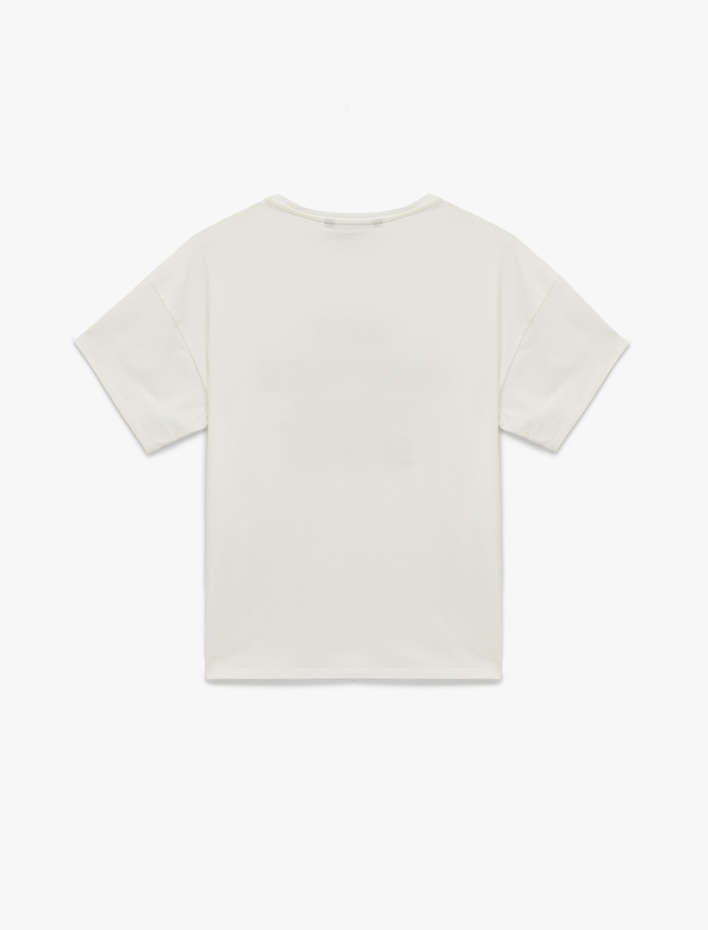  Pamuklu Baskılı Yarım Kollu Bisiklet Yaka Oversize Spor Tişört