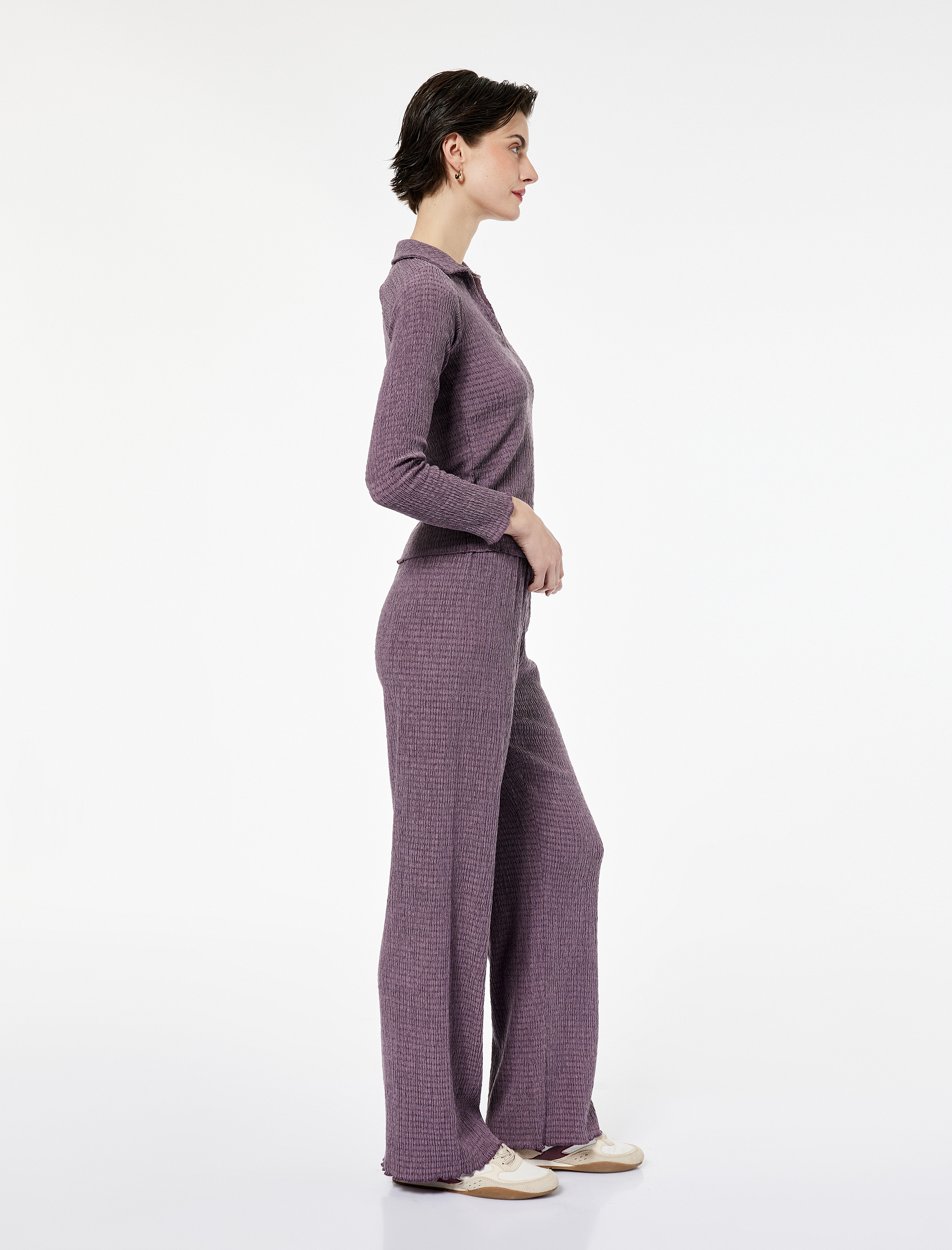 Slim Fit Bürümcük Kumaş Bol Paça Pantolon