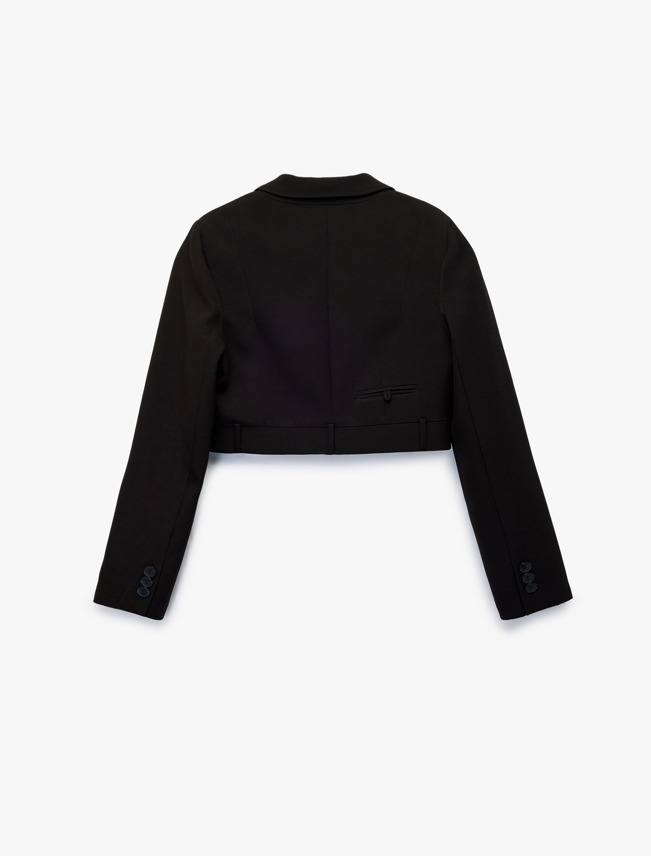 Uzun Kollu Düğmeli Geniş Yaka Crop Blazer Ceket