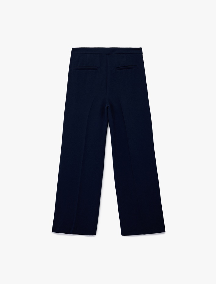  Kemer Detaylı Bilek Boy Geniş Paça Krep Palazzo Pantolon