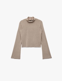 Slim Fit Uzun Çan Kollu Dik Yaka Bluz