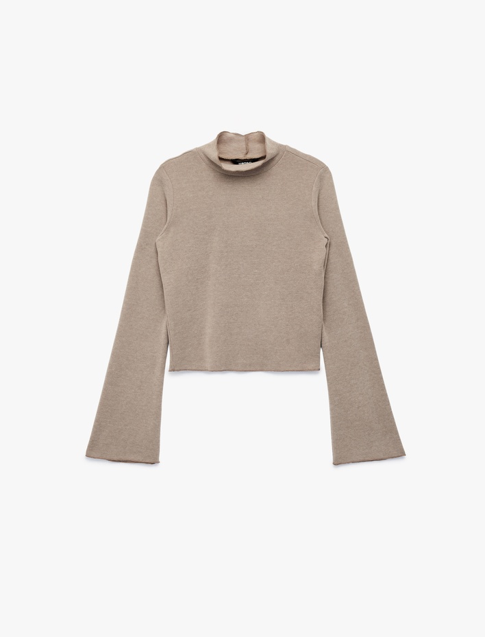  Slim Fit Uzun Çan Kollu Dik Yaka Bluz