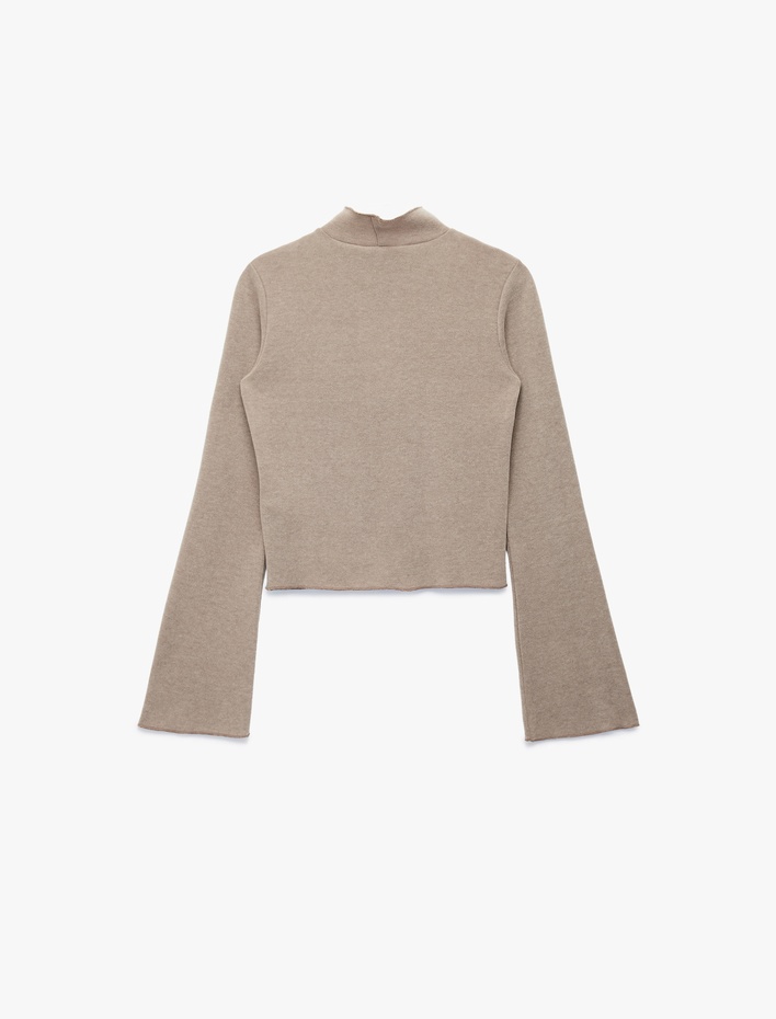  Slim Fit Uzun Çan Kollu Dik Yaka Bluz