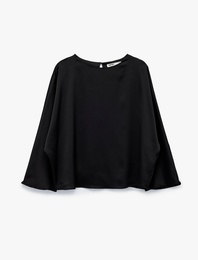 Uzun Kollu Bisiklet Yaka Volanlı Bluz